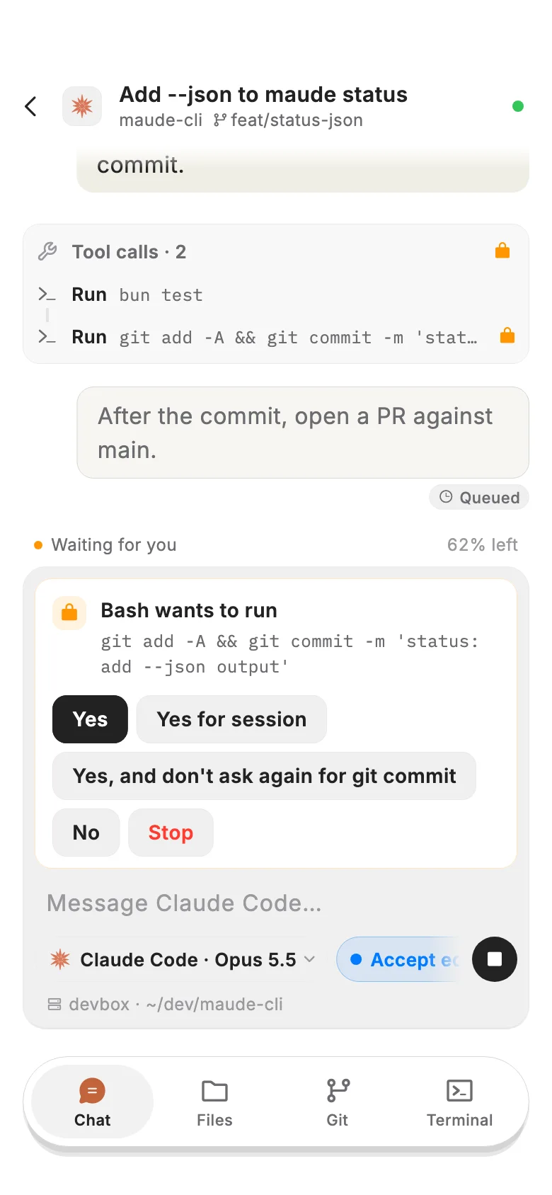 Claude Code on your phone, running on a server you own