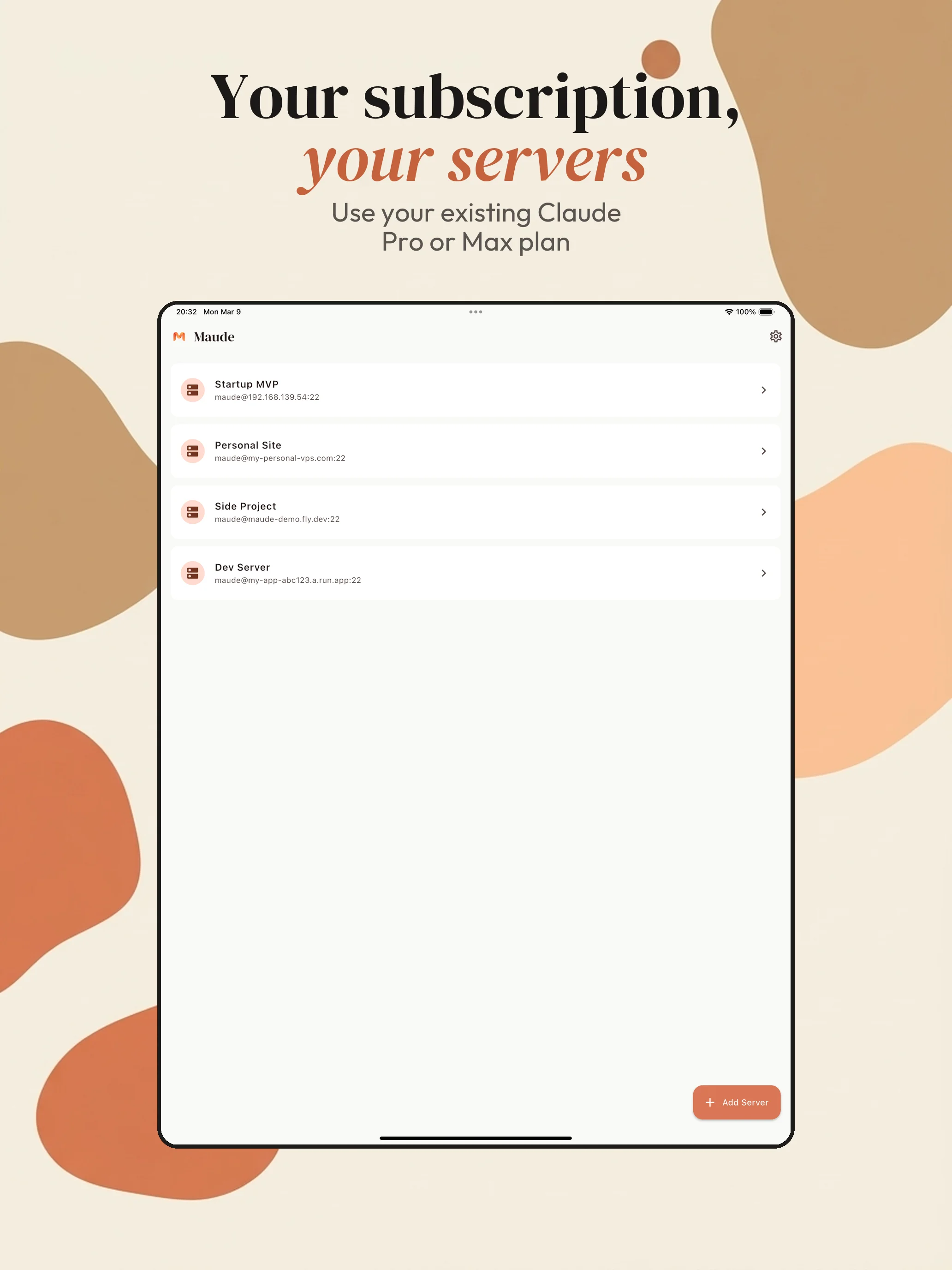 Maude on iPad - Server list